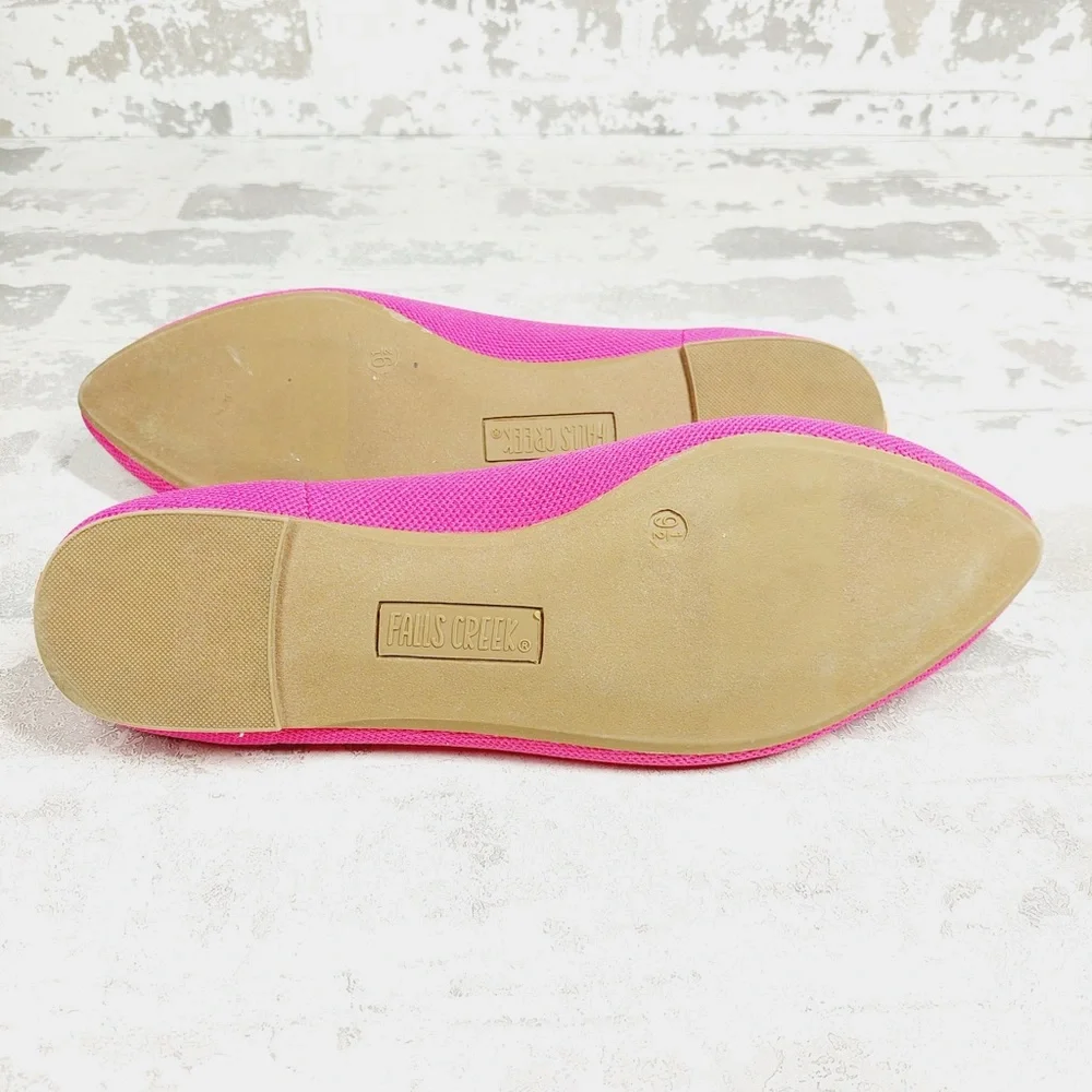 NEW Falls Creek Phoebe Pink Knit Pointed Toe Slip On Balletcore Flats F672 - Picture 7 of 11